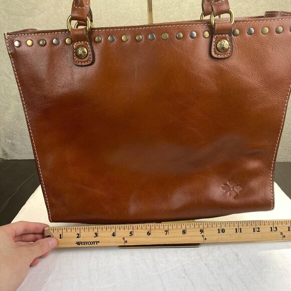 Patricia Nash Zancona Tote Brown Leather Shoulder Bag Studded Double Handle - Picture 4 of 15
